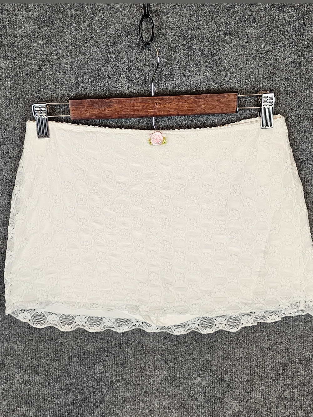 Coquette Dream: White/Cream Lace Mini Skort with Floral Detail